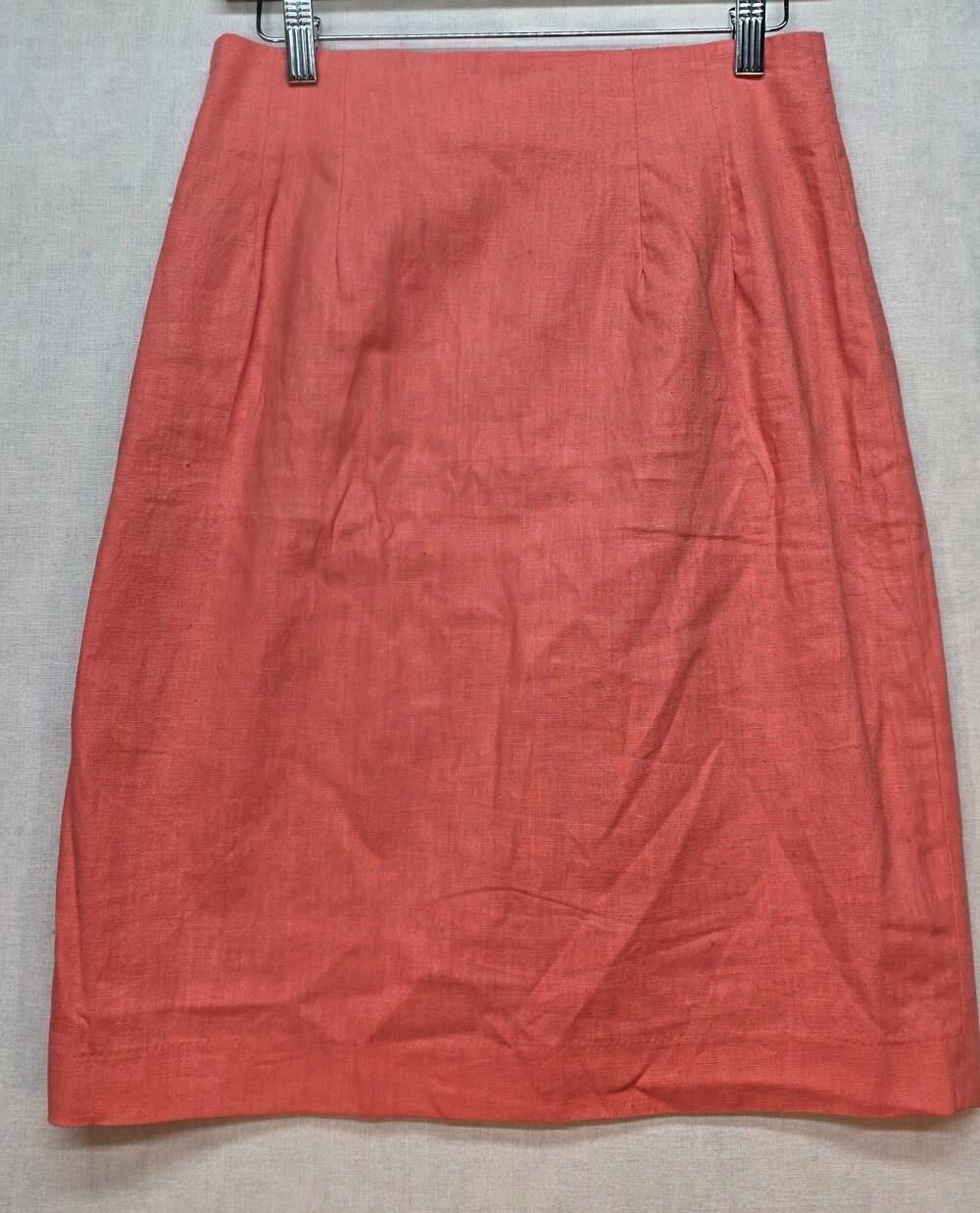VTG Adolfo international Linen Pencil Skirt Coral Pink Coquette Coastal Size 10